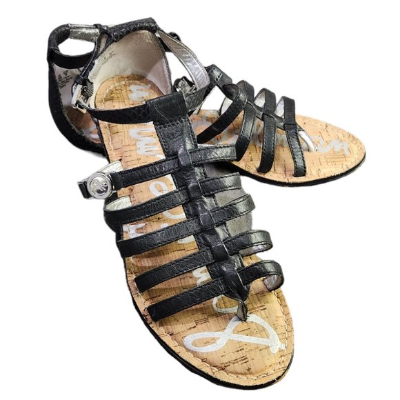 Sam Edelman Donna Wedge Gladiator Sandals Open Toe Women Shoes Black 7.5M - Picture 1 of 7